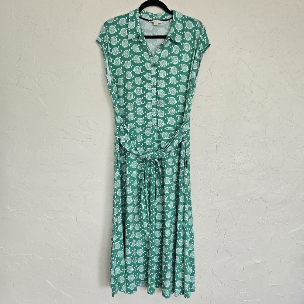 Boden Floral Tie Front Green White Jersey Dress, 14 - Picture 4 of 11